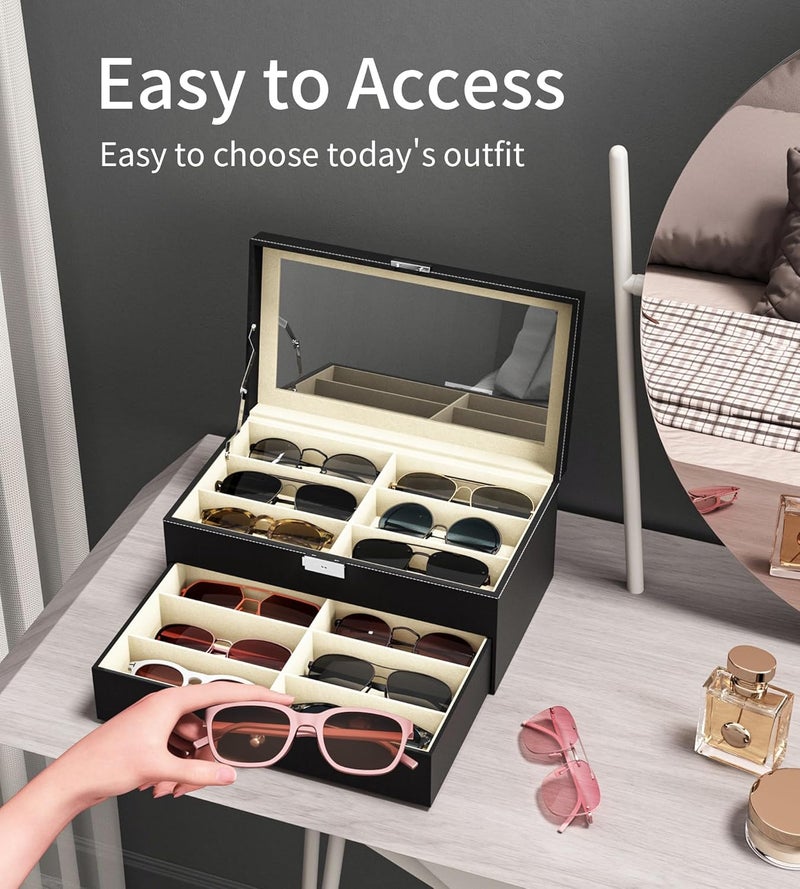 NEWLOOP Store Sunglasses Organizer Multiple Pairs of Glasses Display Case Sunglass Hard Shell Storage Box for Women Men 12/16 Slots - Image 3